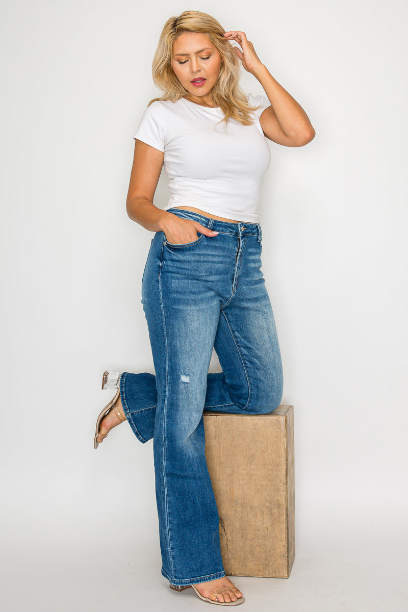 high rise boot cut leg